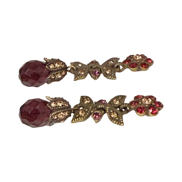 Hobe Red Flower Dangle Drop Earrings 2" Crystal Jewels Of Legendary Splendor - Picture 11 of 13